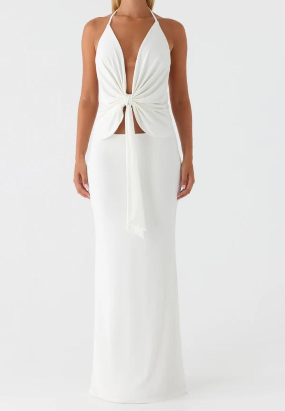 NWT Peppermayo Undercover Maxi Dress White Halter Open Back Bridal Old Money XS